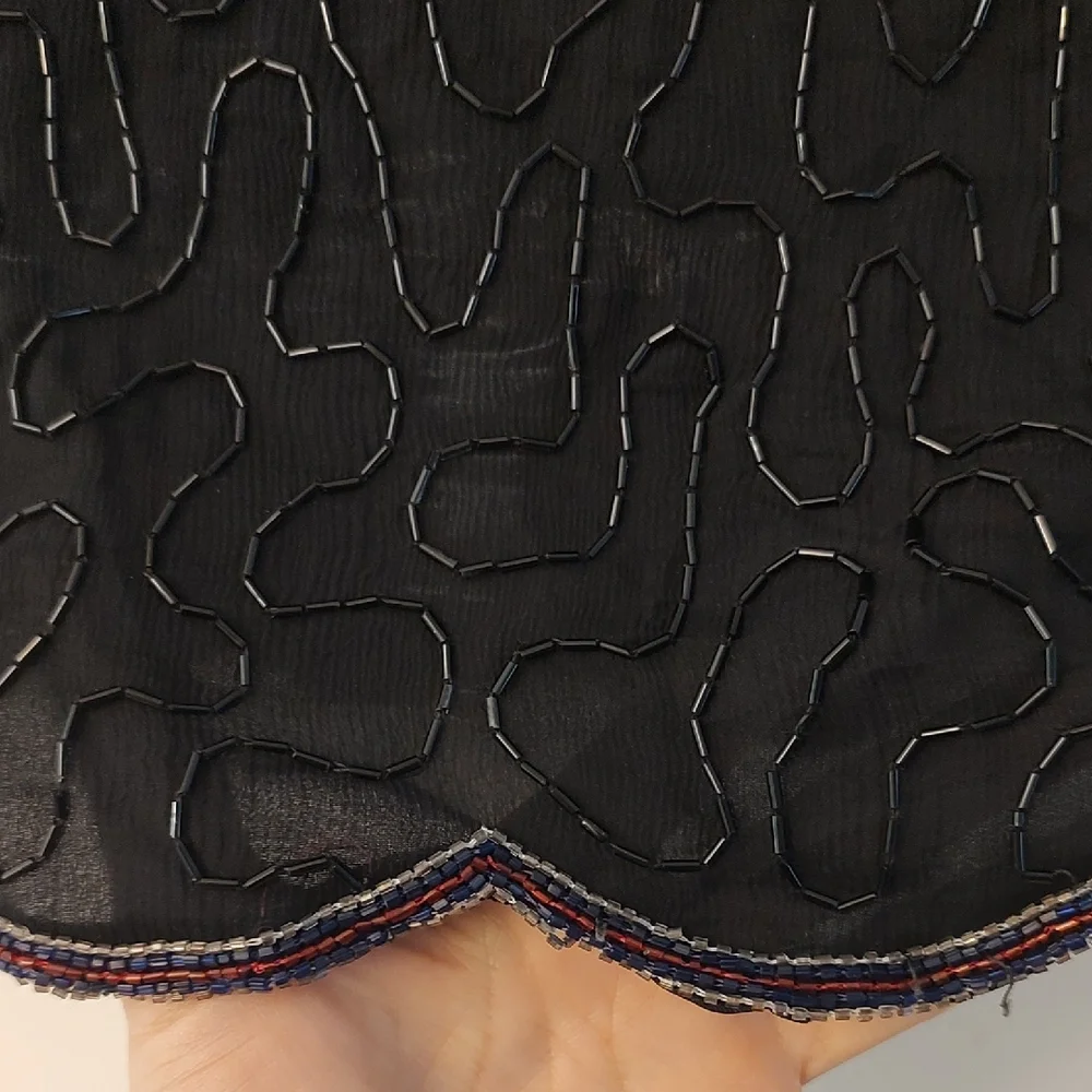 80s Laurence Kazar Black Silk Blouse Floral Sequin Embroidery Sparkly Holiday PS - Picture 2 of 7